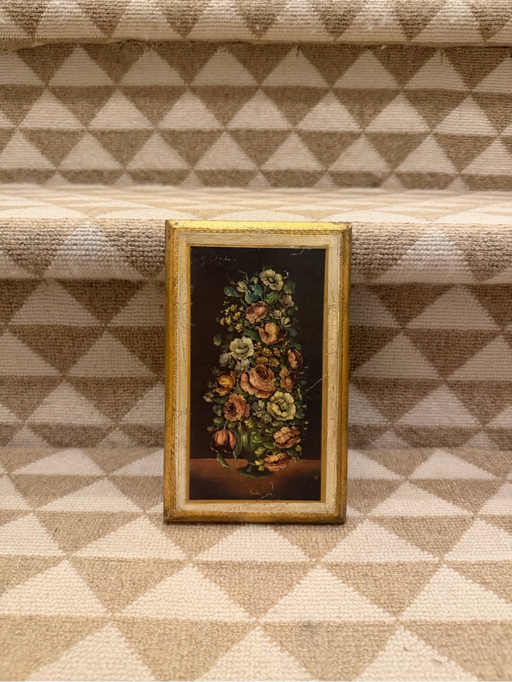 Framed Floral Still Life Painting in Gold Frame - Vertical
